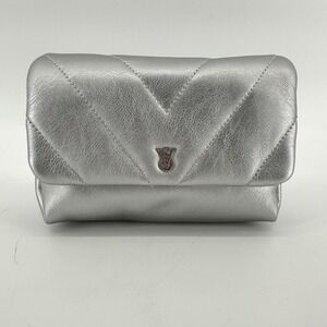 Victorias Secret Silver V Quilted Chevron Crossbody Chain Flap Shoulder Bag NWT